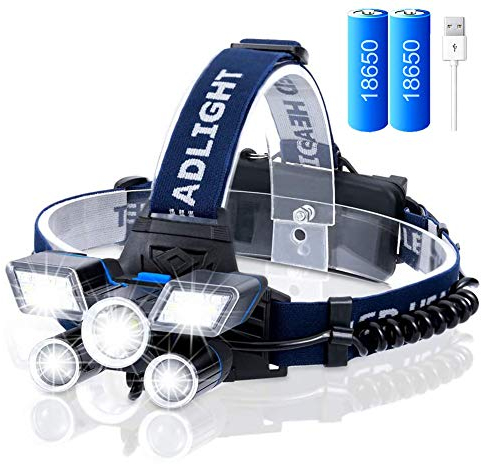 VABOO Linterna Frontal LED Recargable, 12000 Lúmenes Luz Frontal Cabeza 9 Modos Impermeable Lámpara de Cabeza Alta Potencia, Linterna de Cabeza Super Brillante para Correr, Acampar, Caza