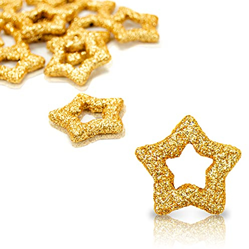 Helmecke & Hoffmann 12er Set goldene Dekosterne, weihnachtliche Glitzersterne, kleine Sterne, Streudeko (B-Ware)