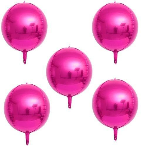 Palloncini giganti giganti 4D rotondi in lamina di alluminio a grande specchio metallico Orbz in Mylar per ragazza, ragazzo, baby shower, decorazione (55.9 cm) (5 pezzi rosa scuro)