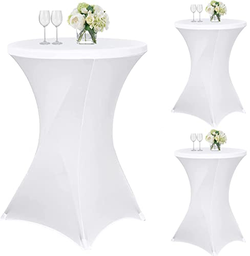 3 Stück Stehtisch Hussen 80cm,Hussen Stehtische weiß für Ø 80-85 cm Stehtische und Bistrotische, Stretch-Tischdecke mit Fußtaschen für Hochzeit Geburtstagsfeier Bankett(80 cm, weiß)