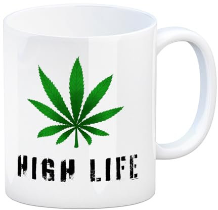 speecheese High Life Kaffeebecher mit Marihuanablatt in grün Kaffeetasse für Kiffer mit Graspflanze Geschenk für Kiffer