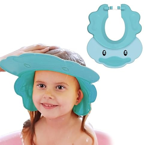 VIKSAUN Shower Cap for Kids, Duschhaube Kinder, Baby Shampoo Cap, Baby Verstellbarer Shampoo Shield, Bade SchüTzen Weiche Kappe, Silicone Water Guard Hats for toddlers, Augenschutz Ohrenschutz (Blue)