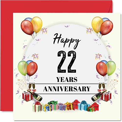 Stuff4 Karte zum 22. Jahrestag für Ehemann und Ehefrau, Party-Luftballons, Glückwunschkarte zum 22. Hochzeitstag, Karte für Partner, 145 mm Grußkarten, Jubiläen