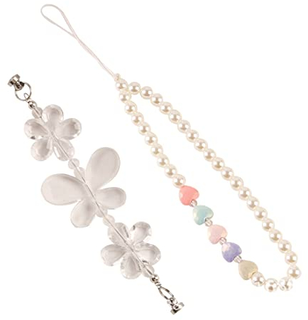 LEEQBCR 2 Stück Perlen Telefon Charme, Handgemachter natürlicher Edelstein Telefon Charme Damenmode Telefon Lanyard Handy Lanyard Handschlaufe für Schlüsselbund Handykette Anti verlorene Handykette