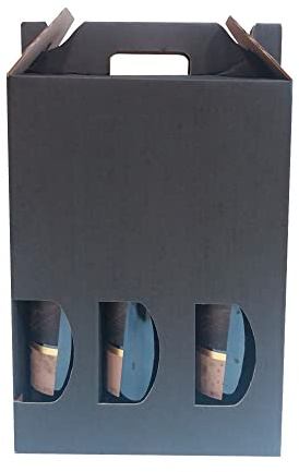 ONLY BOXES Pack 10 cajas estuche de cartón para 3 botellas de vino, cava, champagne o licor color negro. Modelo automontable de caja con ventana para embalaje botellas muy original., AMA728