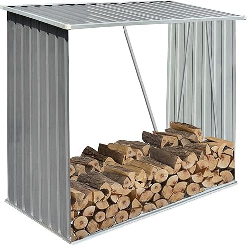 KOIECETA Brennholzlager Kaminholzunterstand Brennholzregal Brennholzunterstand Kaminholzständer Holzlager Verzinkter Stahl (Grau, 163x83x154cm)
