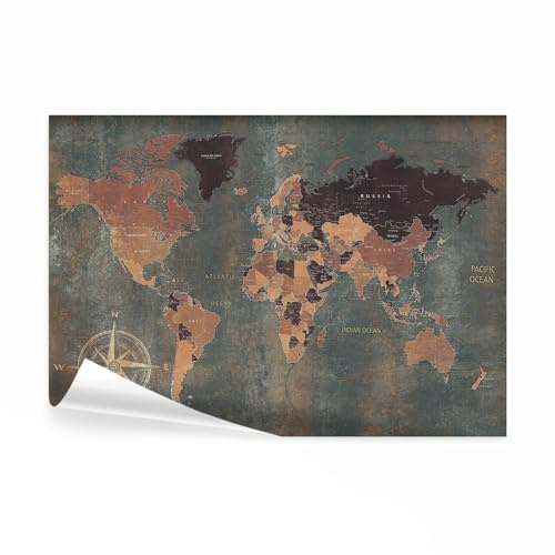 decomonkey Premium Fototapete Weltkarte 300x210 cm XXL Tapete Wandbild Bild Fototapeten Tapeten Wandtapete Vintage Retro Kontinent Landkarte
