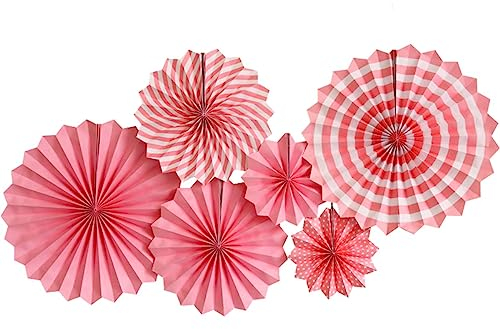 Lot de 6 éventails en papier - 20 cm, 30 cm, 40 cm - À suspendre - Décoration de fête de mariage - Pour anniversaire, fête, mariage, Nouvel An, baby shower, rose