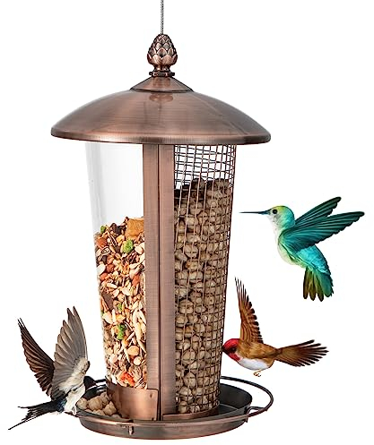 COSTWAY Vogelfutterhaus zum Aufhängen, 2 Röhre für Verschiedene Vogelsamen, Vogelfutterspender aus Metall, Futterhäuschen für Wildvögel, Vogelfutterstation Wildvogelhäuschen für Garten, Balkon