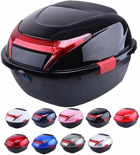 PERTID Motorrad Roller Top-Cases 26L Universal MotorradKoffer Kofferraum Heckbox Mit Schloss/Rückenlehne/Rote Reflektor Für Aufbewahrung Für Helme Topcase Koffer Harte Schale Tasche