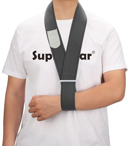 supregear Armschlinge, Verstellbarer Kragen und Manschette Sling Immobilizer Leichte Einfache Arm Sling Atmungsaktive Schulter Unterstützung für Männer Frauen, Einheitsgröße für Alle, Dunkelgrau