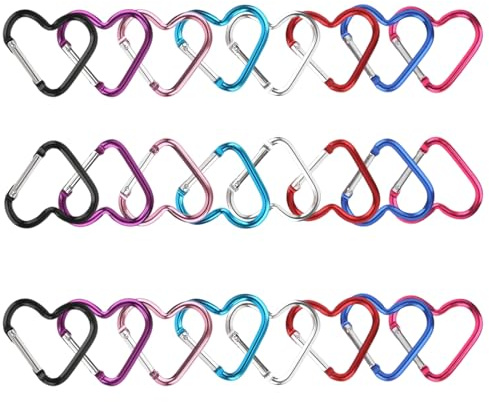 MsTeco 24 Stück Karabiner Herz 40mm/1.57 8 Farben | Aluminium Karabinerhaken Klein Karabine Karabinerhaken Für Rucksack Camping Wasserflasche Schlüssel