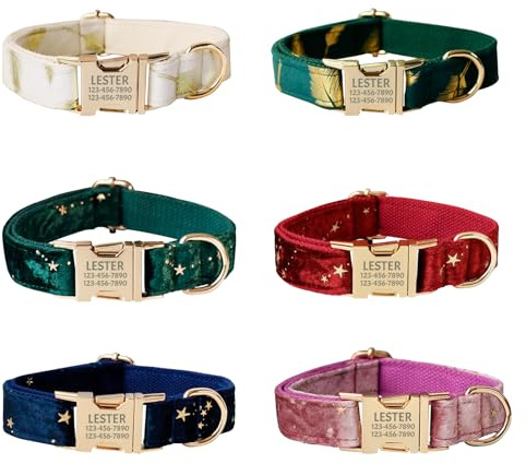 Uiopa Hundehalsband mit Namen und Telefonnummer, Halsband Hund Personalisiert auf Metall Steckverschluss, Verstellbare Hundehalsbänder für Kleine Große Hunde, Hundeleine und Fliege Erhältlich