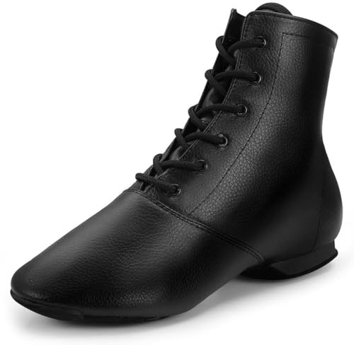 lalaball Jazz Boots Dance Shoes Split Sole Jazz Shoes Leather Dancing Shoes for Men Women,5.5 US Black