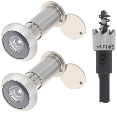 HOJLKLD Door Viewer Peephole, 2 Pack 200 Degree Sold Brass Peep Hole with 5/8 (16 mm) Drill Bit for 1-1/2 to 2-3/8 Doors, Security Front Door Viewer with Privacy Cover (Brushed Nickel)