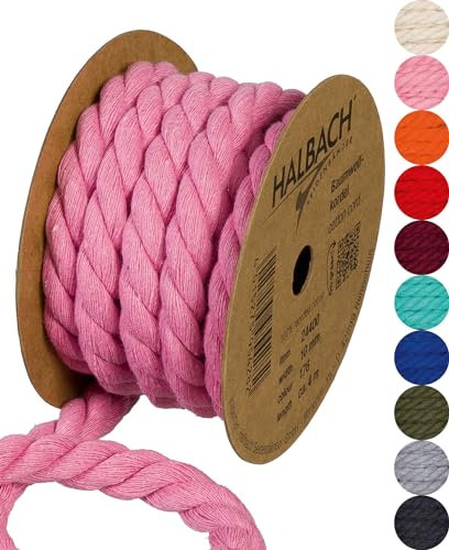 Halbach Seidenbänder Cordoncino di cotone riciclato, larghezza 10 mm/lunghezza 4 metri, filato di cotone sostenibile per macramè, corda naturale per fai da te, colore: rosa pallido