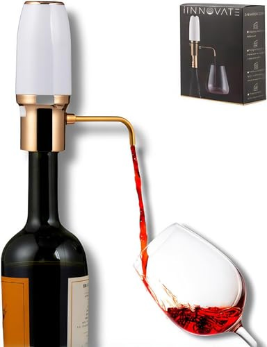 iInnovate Electric Wine Aerator, Modern Wine Aerator, Electric Wine Dispenser, Gold and White Wine Pourer, Wine Pump, Automatic Wine Pourer, Wine Dispenser, Rechargeable with Micro USB Cable