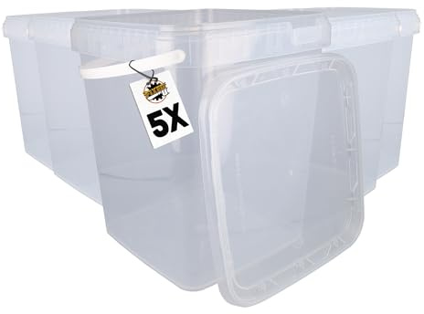 FixedByU 5 Eimer Mit Deckel 10l Transparent Eckig | Kunststoff Lebensmittelecht, Luftdicht Und Stabil | Mit Griff Für Lebensmittel Chemie Waschpulver Klebstoffe Geeignet