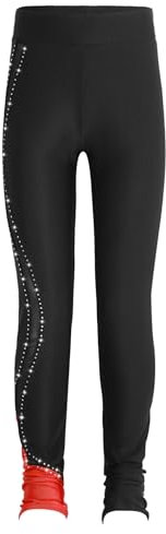 Zaldita Kinder Mädchen Leggings Sport Lang Gymnastikleggings mit Strass Eiskunstlauf Leggings Yoga Training Bühnenauftritt Rot 110-116