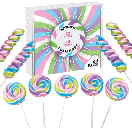 Spring Candy - Pastel Lollipops Individually Wrapped - Bulk Pack of 24 Swirl and Twisty Unicorn Suckers - Spring Party Favors - Candy Buffet - Birthday Party Treats