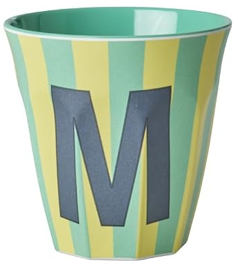 Rice Melamin Becher medium gestreift mit Buchstaben, Modell fr Jungen blau/grn/Mint- T