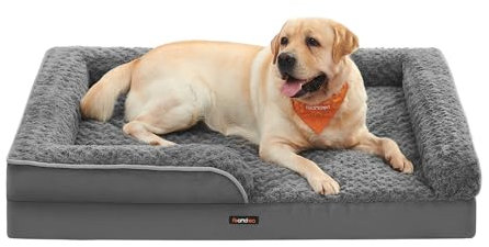 Feandrea Orthopädisches Hundebett für große Hunde, wasserdichtes Hundesofa mit abnehmbarem Plüsch-Bezug, 122 x 85 x 16 cm, schiefergrau PGW254G02