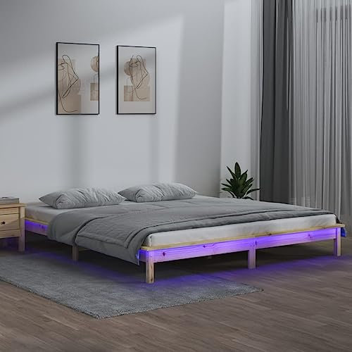 BUKSCYJS Bettrahmen,Bettlattenrost,Plattformbett,Massivholzbett mit LED-Beleuchtung 120x190 cm 4FT Small DoubleGeräuschlos, einfache Installation, geeignet für Schlafzimmer