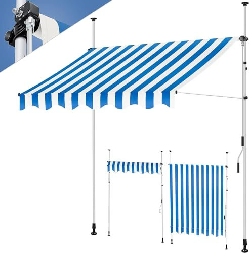 JJENXYYDS Balkonmarkise Klemmmarkise mit Handkurbel Balkon UV-Beständig Markise Wandmontage Balkon mit Manueller Handkurbel für Terrasse Balkon,350cm
