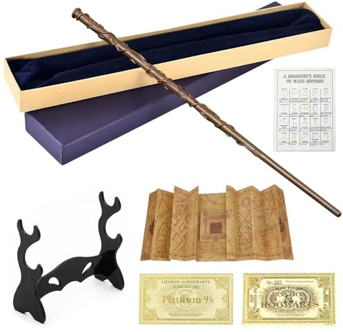 Lotvic Zauberstab Hermine Granger, 39.5CM Hermine Zauberstab | Elderstab in Geschenkbox mit Landkarte, Fahrkarte und Zauberstabhalter Schwarz, für Spielzeug Cosplay