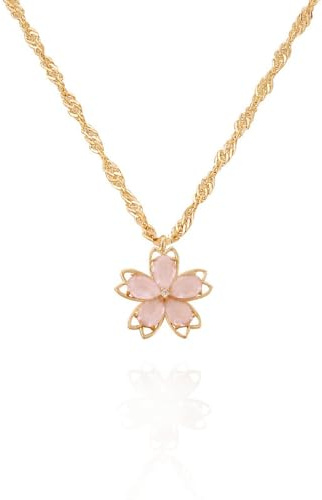 Collier avec pendentif fleur en cristal pour femmes et filles plaqué or 18 carats, délicat et élégant, oxyde de zirconium brillant, améthyste rose, magnifique pendentif en fleurs de cerisier, chaîne