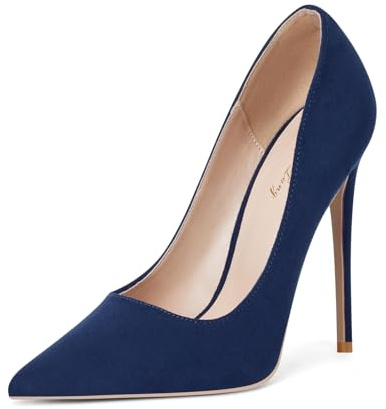 Zhabtuc Mocka Läder Stiftpumps Kvinnor Klackskor 12 cm Sexiga Stängd tå Höga Klackar För Fester, Bröllop Och Kvällar Elegant Stilettklack Höga Klackar, Marinblå mocka, 38.5 EU
