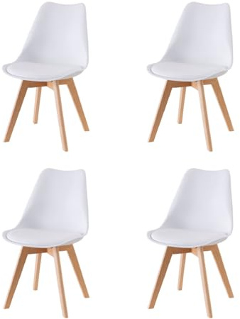 Baroni Home Sedia da Pranzo o Ufficio con Gambe in Legno, Sedia Ergonomica con Cuscino Integrato 57X48X79 cm Bianco (4)