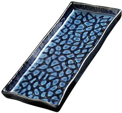 KICHOUSE Embossed Ceramic Serving Plate 12-inch Rectangular Sushi Plate for Home and Restaurant Use Elegant Pasta and Fruit Tray