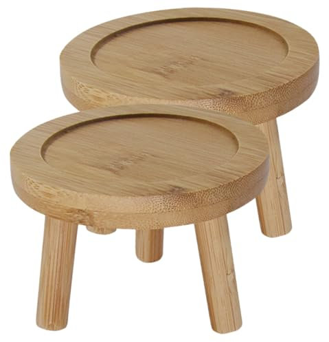 POPETPOP 2pezzi Vassoio di Drenaggio Rotondo in bambù di Sottovaso per Piante Adatto per Succulente Cactus e Fioriere da Interno