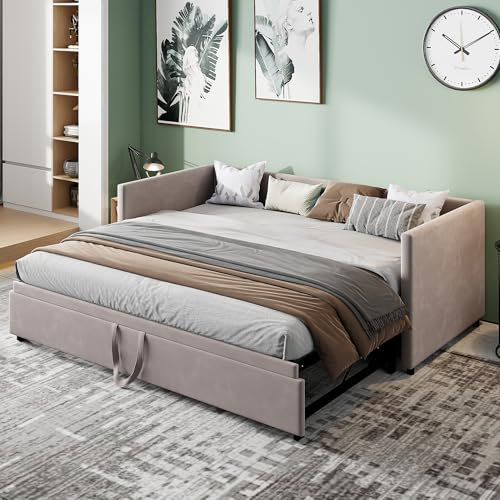 JDEFARF Cabrio Schlafsofa 90/180x200 cm, bequemes 2-in-1-Schlafsofa für Wohnzimmer, faltbar und platzsparend, modernes Design (Grau, 90/180 x 200 cm)