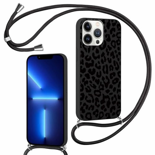 Foonary Handykette Hülle mit Band für iPhone 13 Pro 6,1 Handyhülle, Kette Necklace Case Leopard Design mit Kordel zum Umhängen Silikon Bumper Kratzfest Schutzhülle Cover Schnur für iPhone 13 Pro