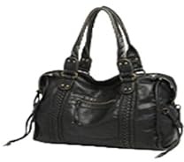LIOEUE Vintage Washed Leather Satchel Handtasche, doppelte Schultergurte, Schwarz