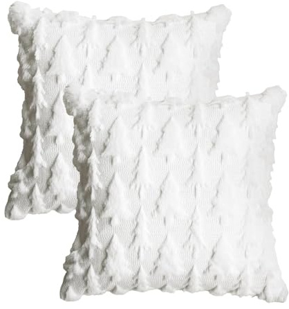 Artoid Mode Set di 2 federe per cuscini in pelliccia sintetica bianca, con alberi di Natale, per Natale, 45x45 cm, in velluto di peluche, per la decorazione della camera da letto, per Natale e inverno
