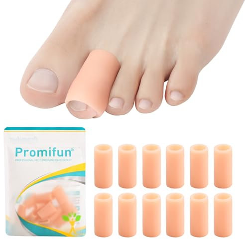 Promifun Proteggi Dita Piedi Toe Protector in silicone– Confezione da 12 morbidi copridita in silicone per dita a martello, calli, duroni, vesciche - Separatori per dita dei piedi sovrapposte (Beige)