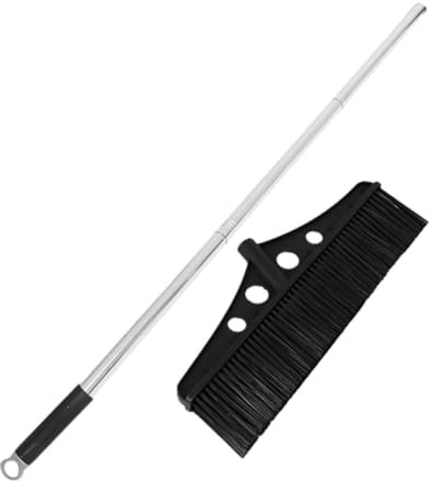 SAFIGLE Scopa a Spinta per Esterni Nera in Acciaio Inox con Testina Larga Staccabile, Spazzatrice Multiuso per Cemento Garage e Patio con Manico Lungo Ergonom
