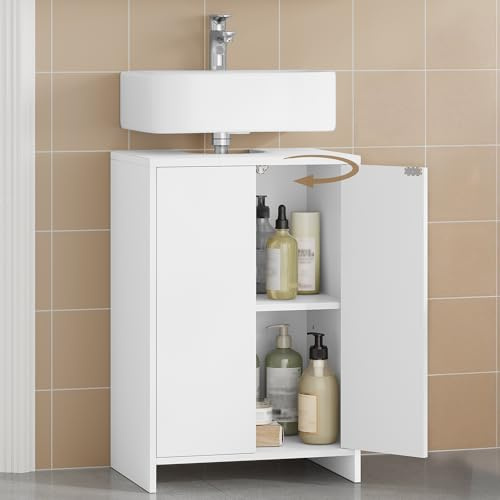Hzuaneri Meuble sous Lavabo, Meuble de Salle de Bain, 2 Portes, Étagère Réglable, Espace de Rangement Pratique, Indépendant, Style Minimaliste Moderne, 30 x 40 x 60 cm, Blanc BC00403X