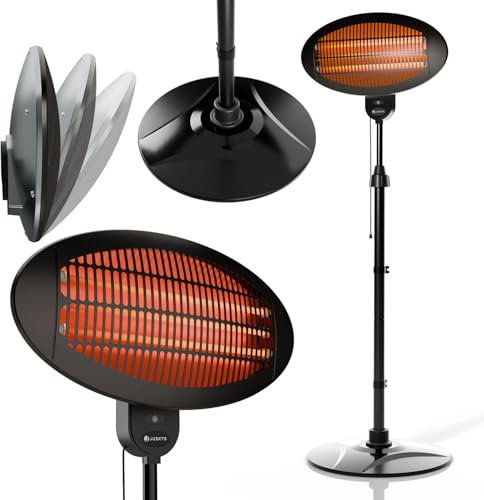 Juskys radiateur infrarouge 2000W – Noir, chauffage sur pied réglable avec 3 niveaux de puissance pour terrasse & balcon