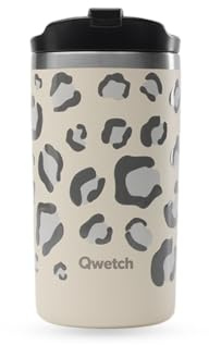 QWETCH - Travel Mug Isotherme - Leopard Sable 350ml - Thermo Café & Thé en Inox - 6h Chaud et 12h Froid - Compacte & Étanche, Mug de voyage