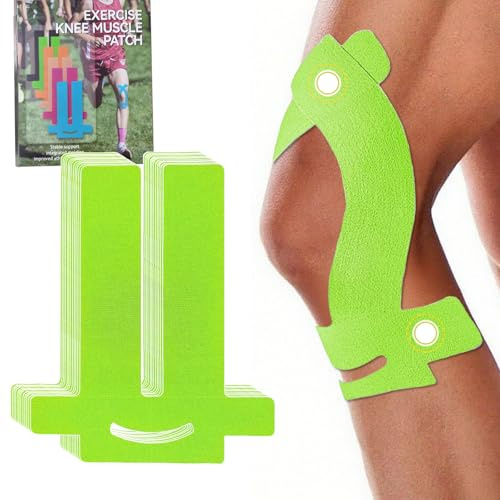 NEUJUS Cinta de kinesiología para rodillas, precortada, 12 unidades, algodón, alivio del dolor y soporte muscular, impermeable, transpirable, deporte y fisioterapia (12 unidades verde)