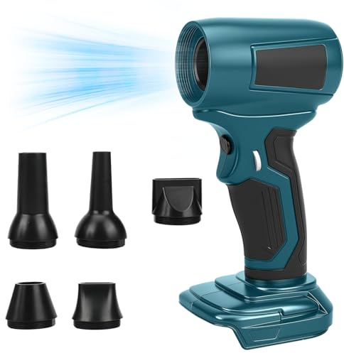 Fläkt kompatibel med Makita 18 V-batterier, minilövblåsare med 5 munstycken, 30 m/s lufthastighet, 130 000 varv/min borstlös motor, bärbar lövblåsare för borttagning av löv, damm och snö