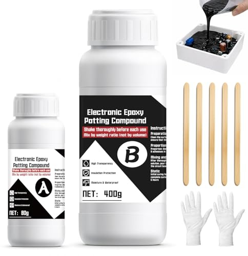 INNOVAYOU 480g Noir Gel Isolant Electrique, RéSistant Aux Hautes Basses TempéRatures, Étanche à L'Eau, Adapté Circuits ImpriméS, Cartes De Commande D'Appareils ÉLectroméNagers Et Lampes Led