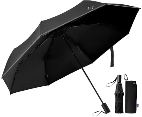 LILAC Regenschirm Taschenschirm Sturmfest 110 cm Kleiner Stabiler Schirm mit Reflektorstreifen, Windfest & Kompakt, Manueller Reise-Regenschirm für Damen & Herren, Inkl. Karabiner & Hülle