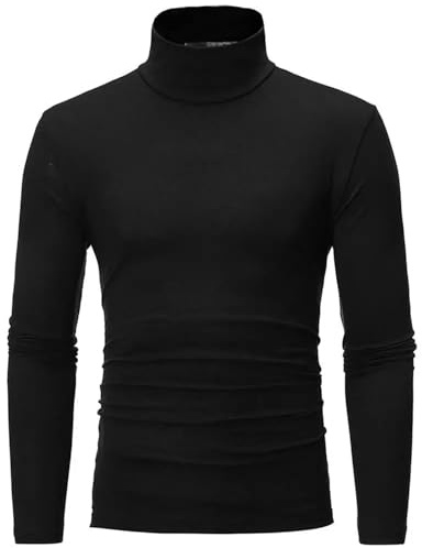 Polotröja för män långärmad pullover termiska underkläder för formella möten vardagliga fester sammankomster kläder tröjor, Svart, 3XL