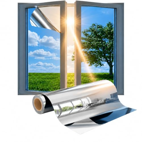 Film Miroir Fenêtre sans Tain Anti Chaleur Anti UV(50X300cm) | effet miroir jour, anti chaleur, anti UV, adhérence statique, découpe nette, kit raclette cutter