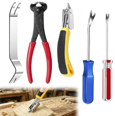 5 Pcs Nail Puller Set, Staple Remover Pry Tool Carpenter Pincers Tack Lifter, Multi-Functional Hand Tools for Furniture, Floor Wall and Photo Frame